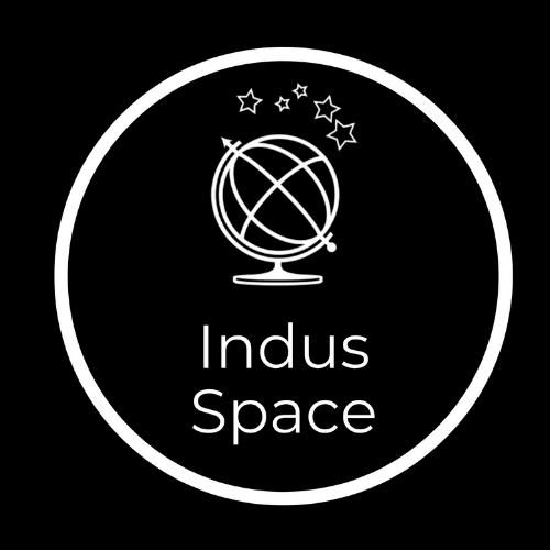 Infus Space Logo;  white line drawing of a globe and stars on black background