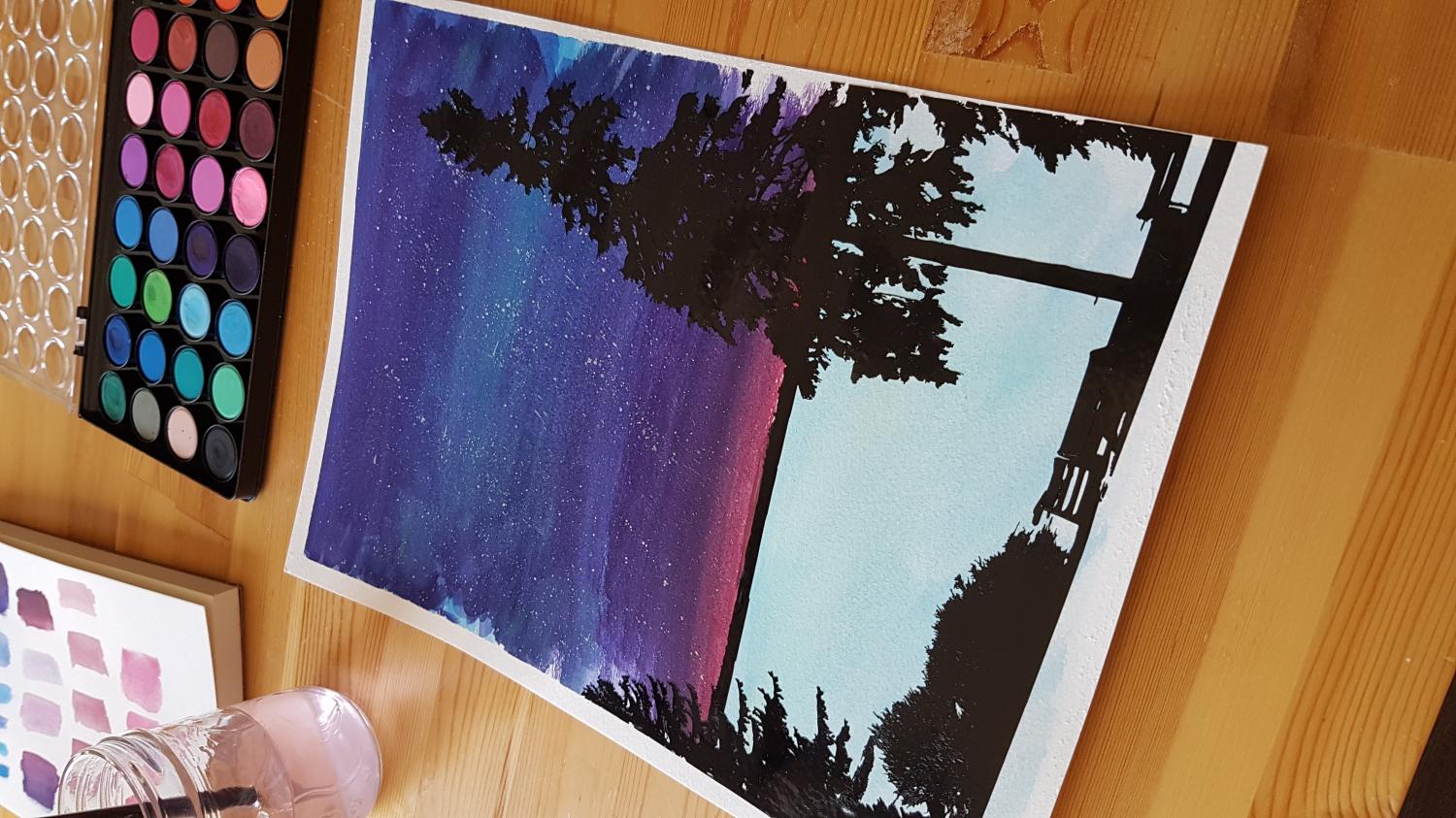 watercolour painting with vinyl silhouette