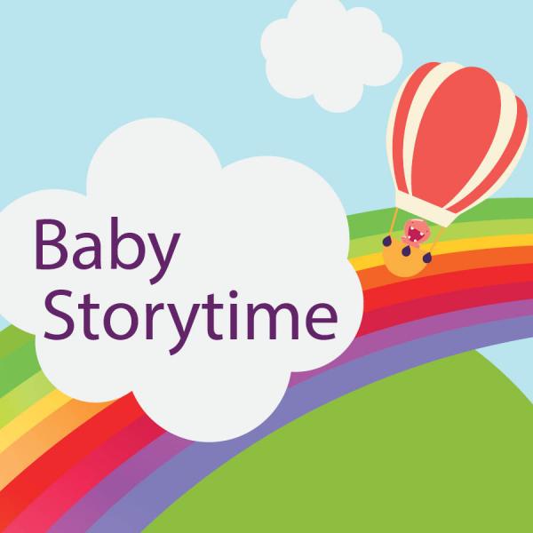 Baby Storytime icon depicting a cloud, rainbow and a hot air balloon